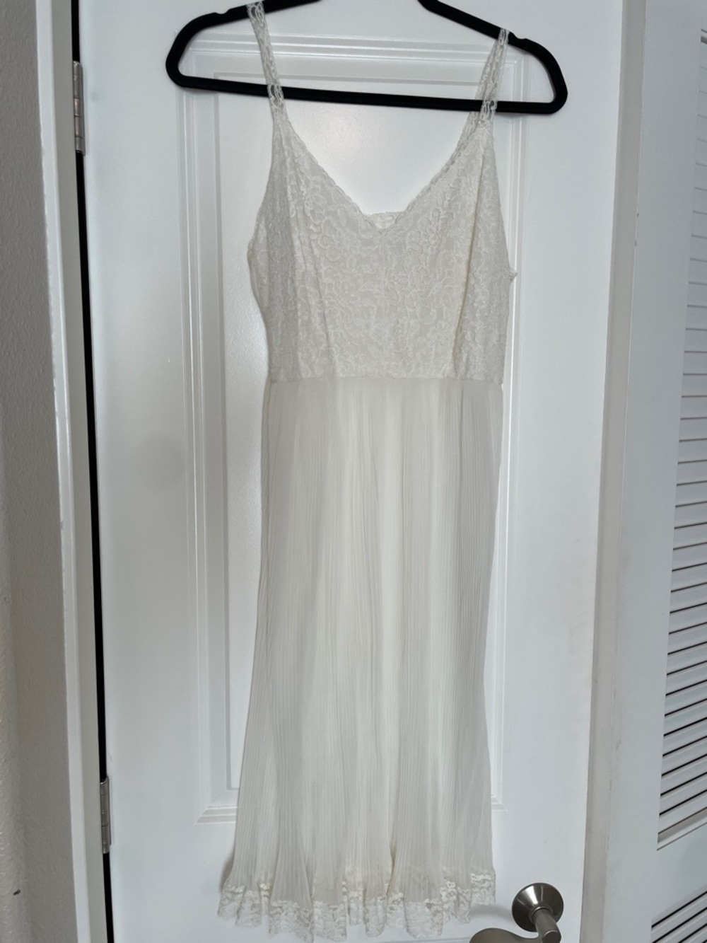 Vintage Lace & Pleated Slip Chemise — Ivory